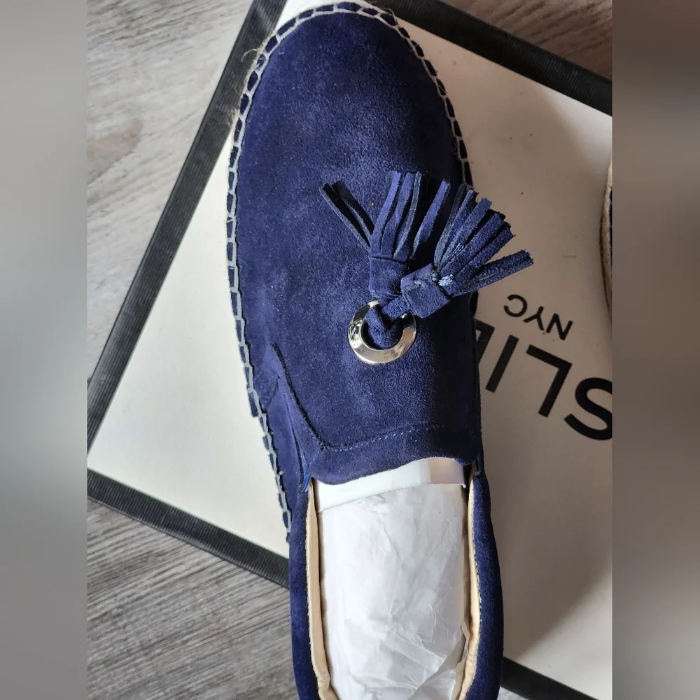 J/SLIDES NYC NAVY SUEDE ROSA SLIDES